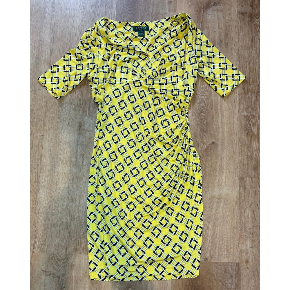 Lauren Ralph‎ Lauren Yellow Women's Size 6 Polyester Elastane Dress
